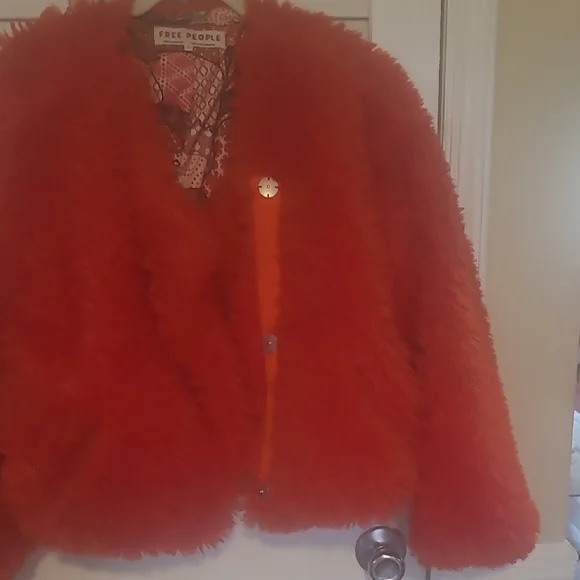 Free People Burnt Orange/ Red Lena Teddy Jacket.. Oversized .. Make Offer! - Picture 4 of 6